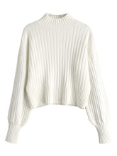 ZAFUL Women's Mock Neck Sweater Ribbed Knit Basic Cropped Pullover Sweater