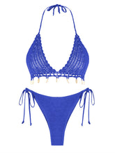 ZAFUL Women Bikini Set Boho Shell Tassel Crochet Tie Swimwear Halter Cheeky Swimsuit Bathing Suit