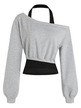 Asymmetrical Off Shoulder 2-in-1 Halter Neck Sweatshirt