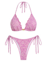 Zaful Floral Jacquard Textured Lace Bow Bikini Set-AMZ