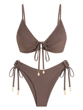 ZAFUL Women's Triangle Bikini Set O Ring Tie String Two Piece Swimsuit 2025 Smocked High Cut Bathing Suit