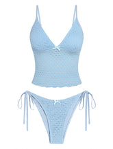 Lace Jacquard Bowknot Tummy Control Tanga Tankini -AMZ