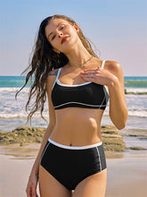 ZAFUL Womens High Waisted Bikini Sets Sporty Contrasting Line Two Piece Swimsuit Full Coverage Bathing Suit