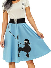 Women's Retro Poodle Print Skater Dress Vintage High Waist Rockabilly Cocktail Party Swing Dresses