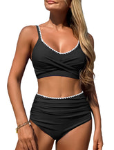 ZAFUL High Waisted Bikini Sets for Women Twist Front Ruched Color Block Two Piece Swimsuits Tummy Control Bathing Suit-AMZ
