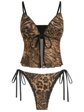 Lace Trim Tie Front High Cut Tanga Tankini -AMZ