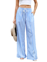 ZAFUL Women Linen Pants Wide Leg Casual Palazzo Pants Striped Casual Drawstring Elastic Waisted Lounge Trousers with Pockets