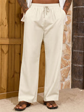 ZAFUL Men's Linen Casual Pants - Elastic Waist Drawstring Lightweight with Pockets for Summer Beach
