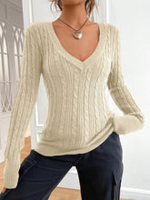 ZAFUL Women's Cable Knit V Neck Sweater Slim Fit Long Sleeve Knitwear Casual Pullover Jumper Tops-AMZ