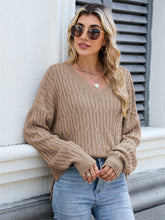 ZAFUL Womens Oversized Sweaters Fall Lightweight Cable Knit V Neck Long Sleeve Causal Pullover Tops
