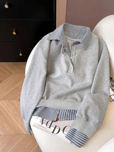 Preppy Style Fake Two-Piece Striped Patchwork Sweatshirt