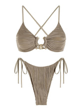 Criss Cross Textured Cutout Bikini