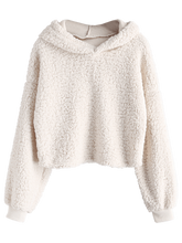 ZAFUL Women's Pullover Crop Hoodie Loose Fit Fuzzy Faux Fur Sweatshirt Drop Shoulder Fluffy Long Sleeve Pullover Tops