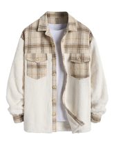 ZAFUL Men Colorblock Flannel Shirt Turn-down Collar Front Pocket Design Woolen Button Down Jacket