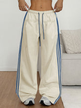 ZAFUL Women's Colorblock Straight Casual Pants Drawstring Slouchy Palazzo Pant Side Striped Lounge Trouser with Pockets-AMZ