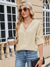 ZAFUL Women's Solid Color V Neck Blouse Elegant Top