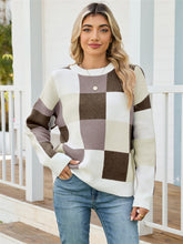 ZAFUL Women's Round Neck Long Sleeve Colorblock Printed Sweater