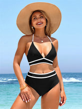 ZAFUL Women's Bikini Sets High Waisted V Neck Crisscross Back Tie Color Block Two Piece Bathing Suit