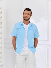 ZAFUL Men's Vintage Shirt Button Down Shirts Turn Down Collar Short Sleeve Shirts Regular Fit Top