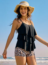 Ruffled Tummy Control Tankini with Shorts-AMZ