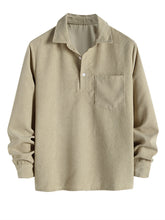 ZAFUL Men's Corduroy Shirts Solid Color 2024 Fall Half Button Long Sleeves Polo Shirt Casual Work Collared Shirt with Pocket