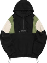 ZAFUL Men's Fluffy Polar Fleece Sweatshirt NEW YORK Embroidery Colorblock Half Zip Unisex Hoodie