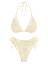 ZAFUL Women's Halter Triangle Bikini Set Crochet Boho Floral Swimsuit Cut Out Tie Side Two Piece Bathing Suit-AMZ