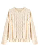 ZAFUL Women's Daily Solid Color Long Sleeve Loose Cable Knit Crew Nect Pullover Sweater