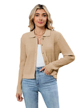 ZAFUL Womens Cable Knit Cardigan Sweater Casual Long Sleeve Open Front Button Down Cardigan Trendy Lapel Neck Sweater Outwear