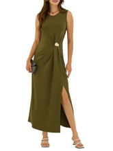 ZAFUL Summer Maxi Dress Sleeveless Casual Ruched Split Tank Sundress Elegant A Line Cocktail Long Dress