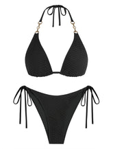 ZAFUL Textured Crochet Triangle Tie-Side Bikini Set-AMZ