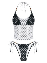 Colorblock Polka Dot Beaded Halter Bikini Set