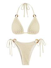 ZAFUL Textured Ring Halter Triangle Bikini Set-AMZ