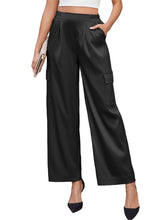 ZAFUL Womens Satin Pants Wide Leg High Waisted Cargo Pants Silky Dressy Casual Slack Trousers