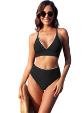 ZAFUL Women Swim Suit 2024 V Neck Bikini Set High Waisted Swimsuits Tummy Control Two Piece Bikini Set