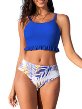 ZAFUL Women's High Waisted Tankini Swimsuits Floral Leaf Print Bikini Set