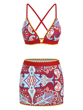 ZAFUL Women's V-Neck Bikini Set with Skirt 2 Piece Swimsuit Tummy Control Bathing Suit