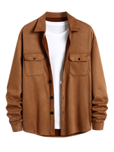 ZAFUL Men's Flap Pockets Solid Color Long Sleeves Button Down Shirt Lighting Jacket