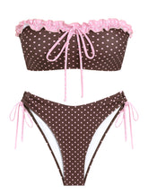 ZAFUL Ruffle Polka Dot Bandeau Bikini Set-AMZ
