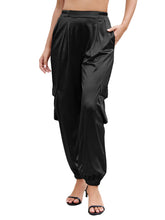 ZAFUL Womens Satin Joggers 2025 Boho Chic Cargo Jogger Pants High Waisted Stretch Silk Ankle Pants Slack Trousers