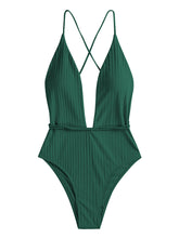 Deep V Neck Crisscross Back Tie Monokini