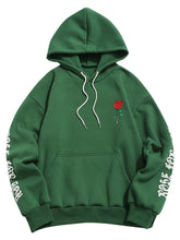 ZAFUL Fleece Hoodie Unisex Rose Letter Print Hooded Pullover Kangaroo Pocket Sweatshirt