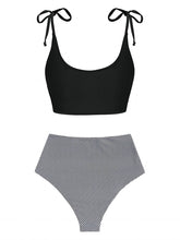 Floral-High-Waisted-Tie-Shoulder-Tankini-Black