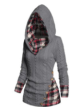 ZAFUL Women's Cable Knit Plaid Ladies Hooded Sweater
