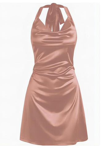 Halterneck-Satin-Mini-Dress-Rose Gold