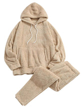 ZAFUL Women's Fuzzy Fleece Pajamas Sets Loungewear Long Sleeve pocket Casual Hoodies and Pants Set 2 Piece Fluffy Sleepwear