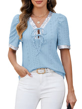 ZAFUL Womens Summer Eyelet Tops V Neck Going Out Sequin Blouse