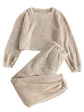 ZAFUL Women's Fuzzy Lounge Casual Pajamas Sets Long Sleeve Fleece Pullover and Pants Set 2 Piece Sleepwear