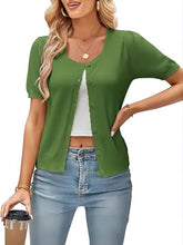 Short-Puff-Sleeve-Cardigan-Green