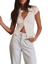 ZAFUL Women's Short Sleeve Shirt Crew Neck Button Down Cardigan T-Shirt Slim Fit Y2K Going Out Casual Fashion Tops